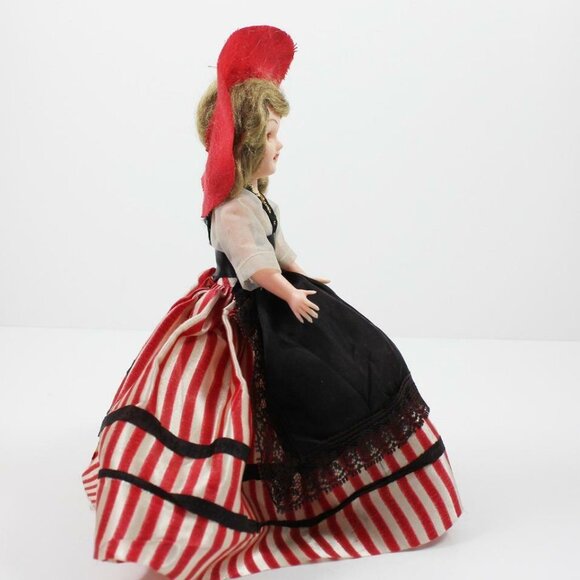 Vintage Plastic Costumed Display Doll Sleep Eyes Frozen Legs Red & White Dress - Picture 5 of 10